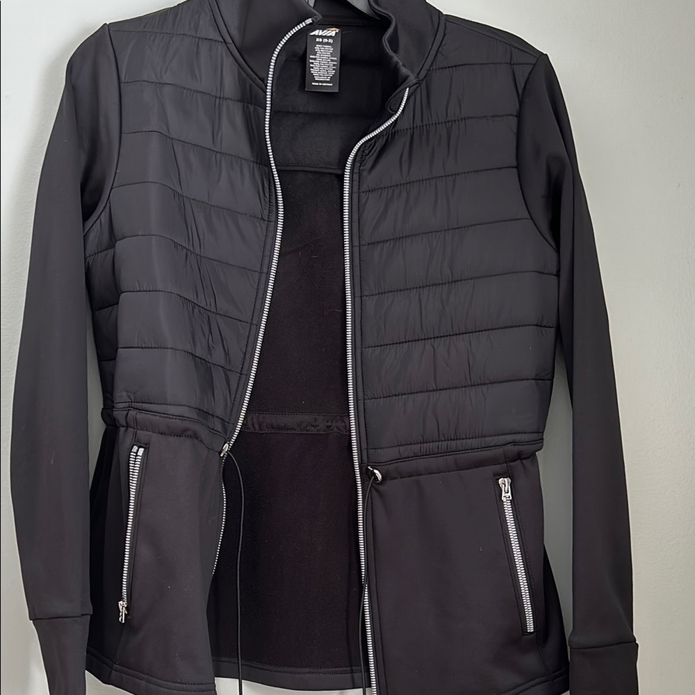 Black Zip-Up Jacket with Quilted Design